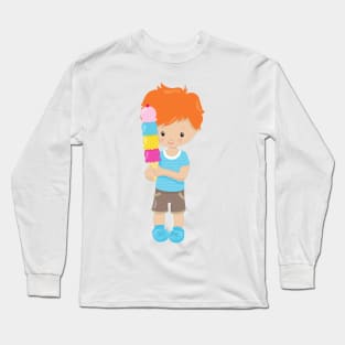 Boy With Ice Cream, Orange Hair, Ice Cream Cone Long Sleeve T-Shirt